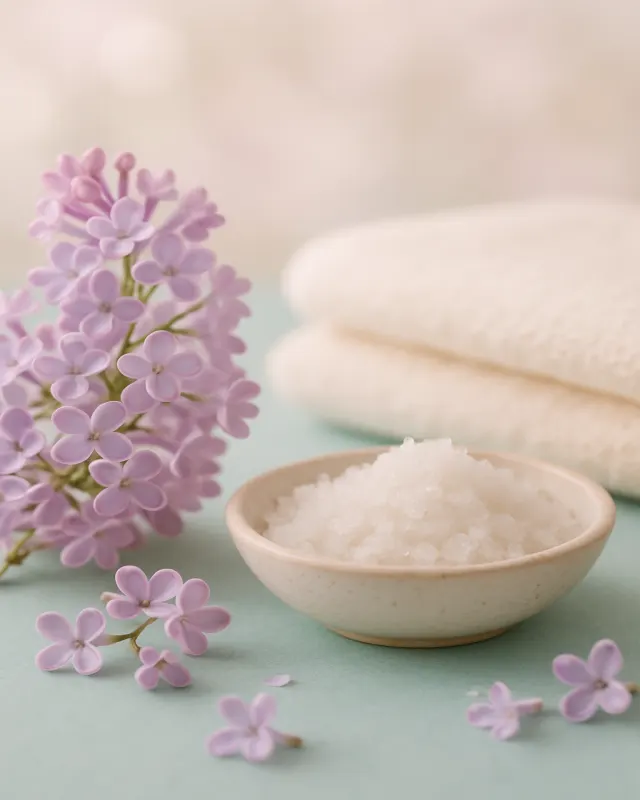 Imagen ilustrativa: lavanda y sal marina sobre una toalla crema